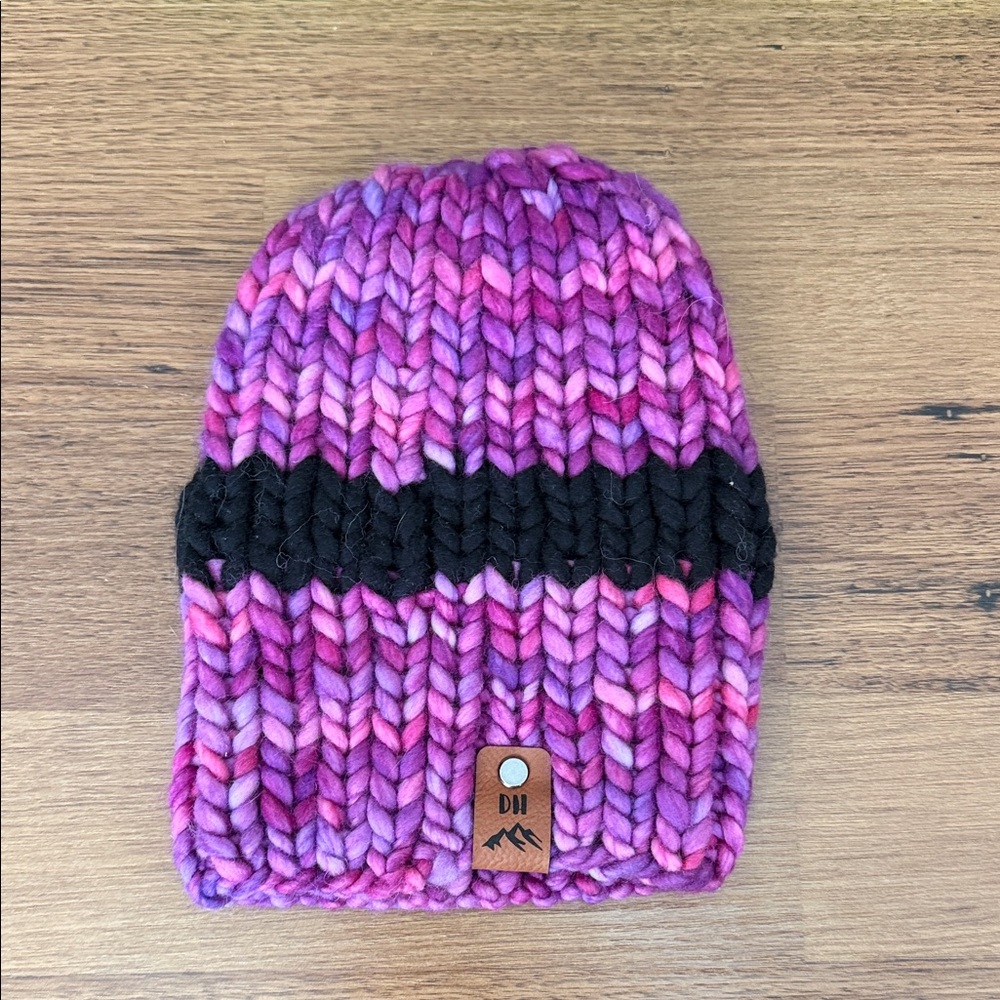 Pink and Black Knit Beanie for Kids